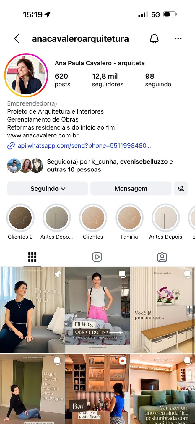 Perfil de Ana Cavalero no Instagram