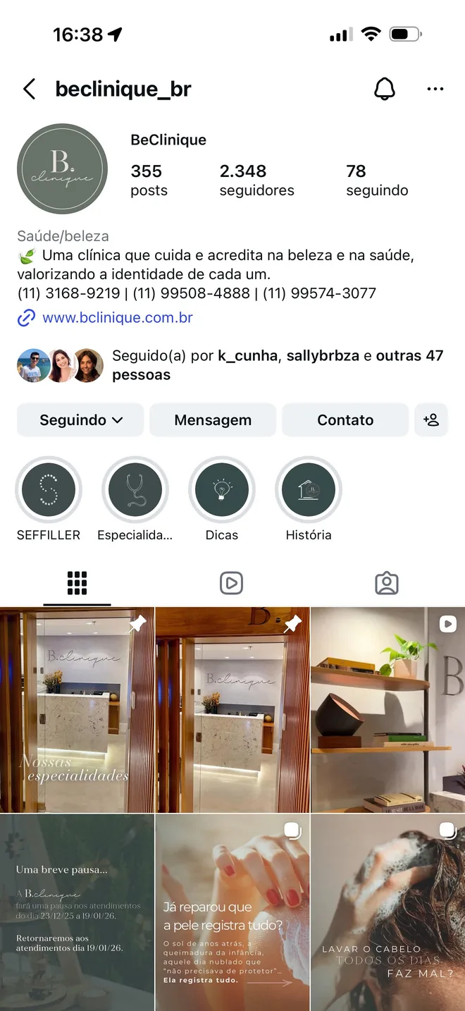 Perfil de Be Clinique no Instagram