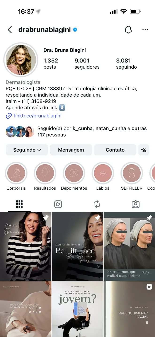 Perfil de Dra. Bruna Biagini no Instagram