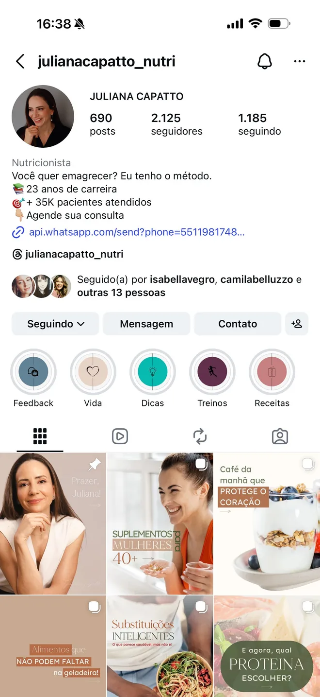 Perfil de Juliana Capatto no Instagram