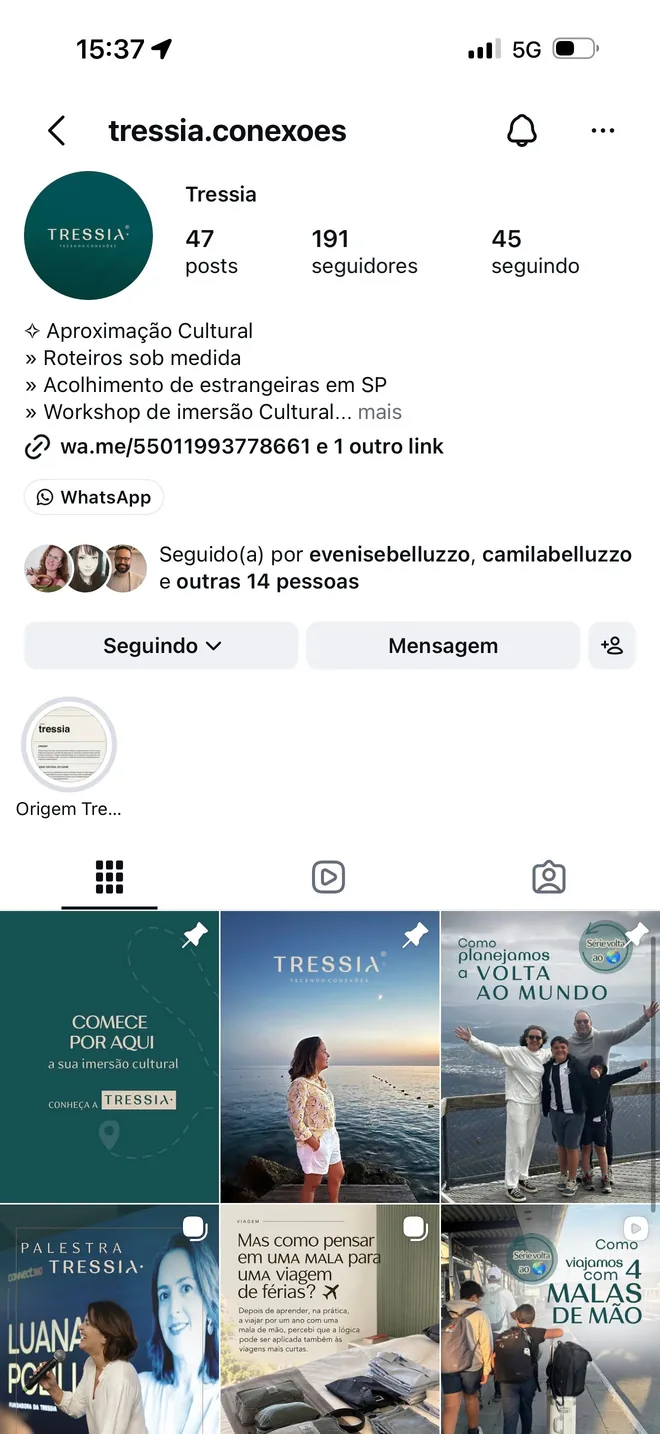 Perfil de Tressia Conexões no Instagram